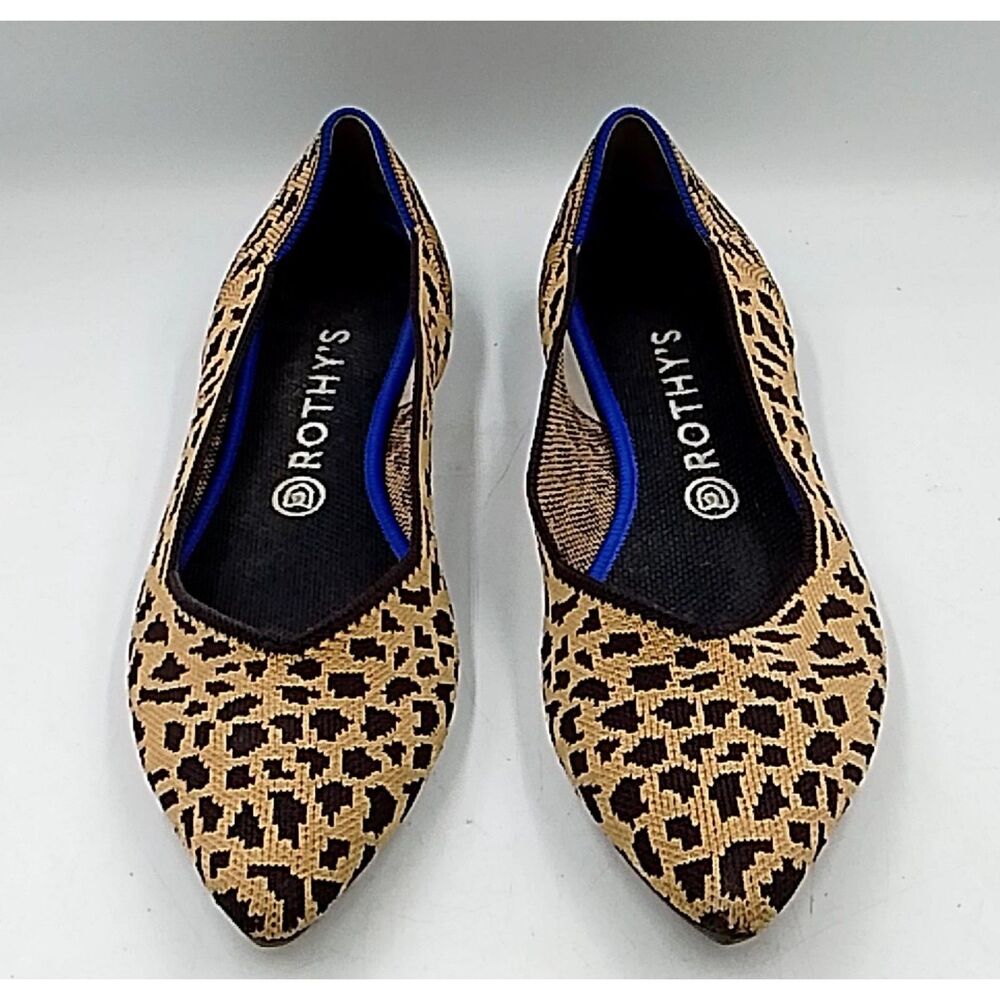 EUC Rothy’s The Point Women’s Flats Animal Print Pointed Toe Brown 10.5/Fit 10